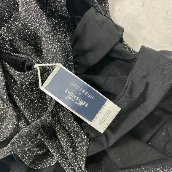 GabiFresh Swimsuit Women 16D/DD Metallic Silver Shimmer One Piece Sparkle Flirty - Picture 3 of 13